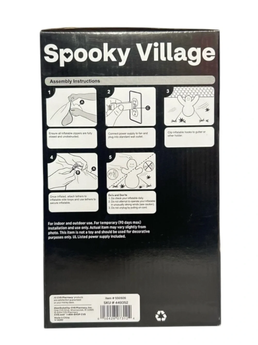 Spooky Village Inflatable Spider Black Purple Hanging Halloween Porch Yard Decor